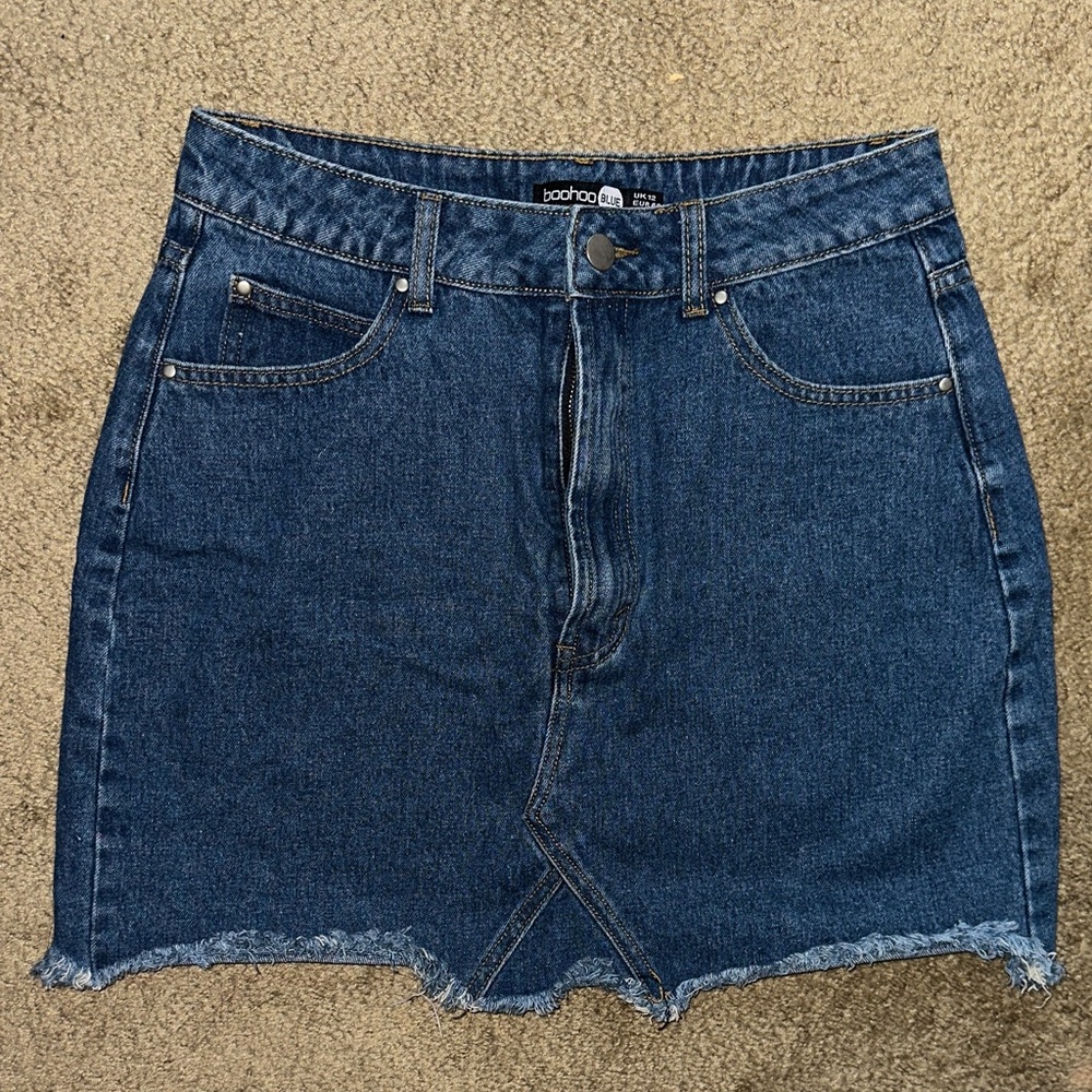 boohoo frayed hem denim mini skirt